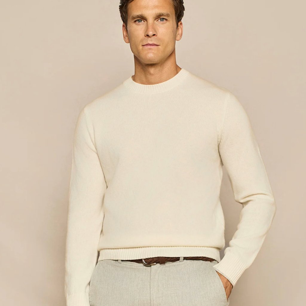 Nwt Paul Taylor Off White Pure Wool Round Neck Sweater